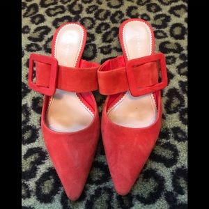 Zara orange suede kitten heel mules